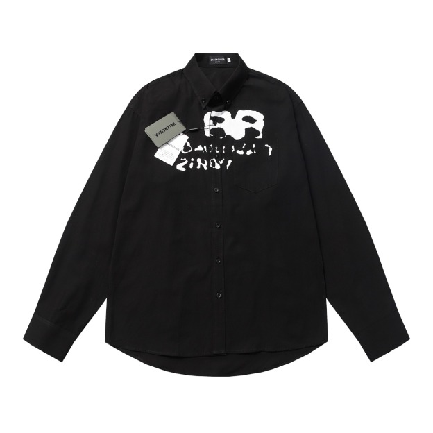 Balenciaga ダブルBグラフィティプリント長袖シャツ男女同ブラック・ホワイトS-XL