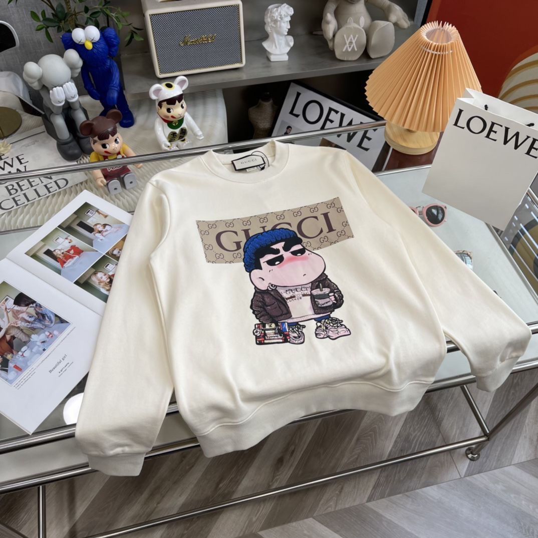 GUCCI バーカー ins アニメ プリント ゆったり 厚い  グーチロゴ 100%綿 男女兼用