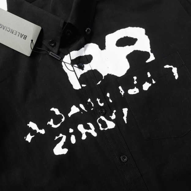 Balenciaga ダブルBグラフィティプリント長袖シャツ男女同ブラック・ホワイトS-XL