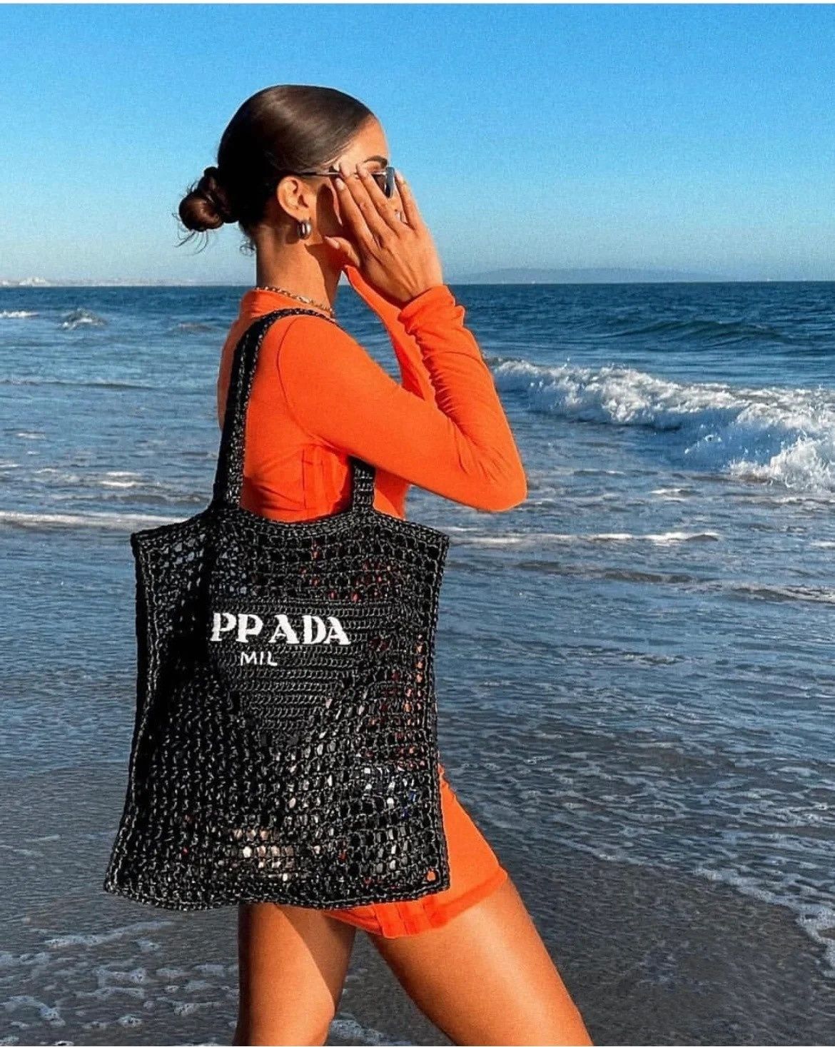 PRADA プラダ ロゴかぎ針編みトートバッグ