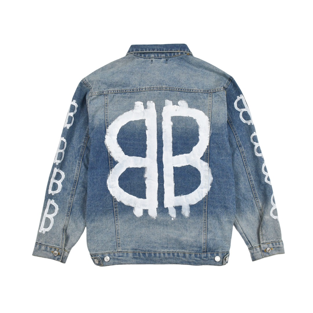 BALENCIAGA 新作ダブルBグラフィティプリントデニムジャケット M-XL