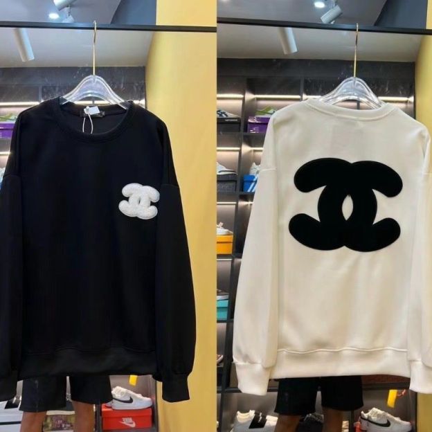 CHANEL パーカー 丸首 アルファベット シャネル 温かい秋服　CCのロゴ Logo 100%綿 ブラック ホワイト男女兼用