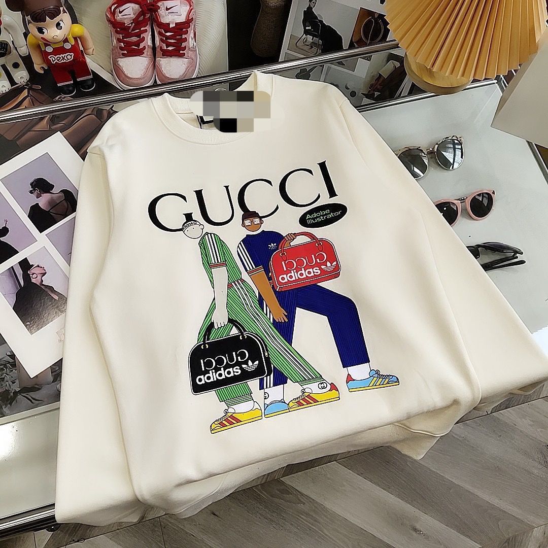 GUCCI パーカー アニメプリント 長袖 ファッション 丸襟 人気　カジュアル　グーチロゴ　100%綿　男女兼用