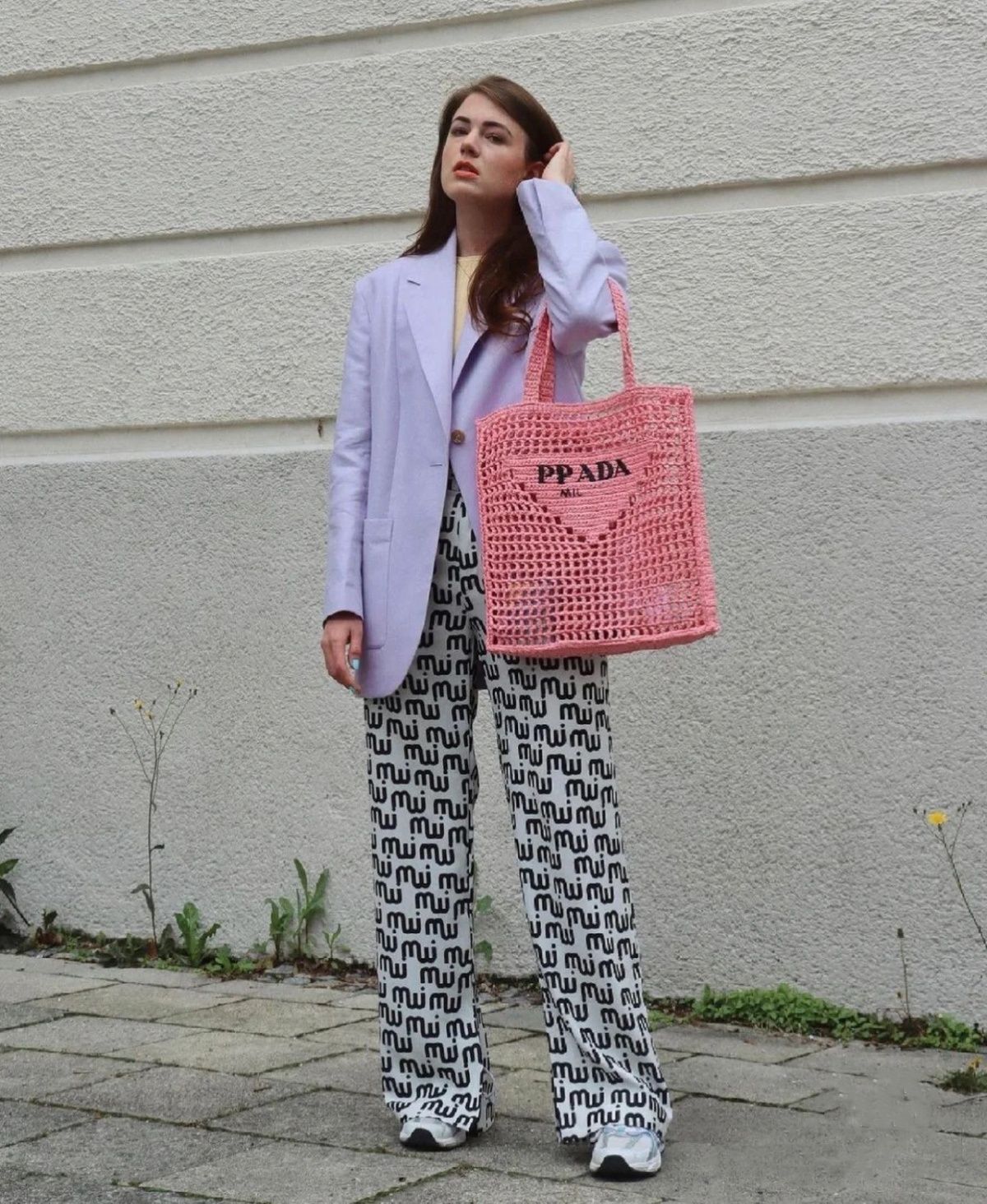 PRADA プラダ ロゴかぎ針編みトートバッグ