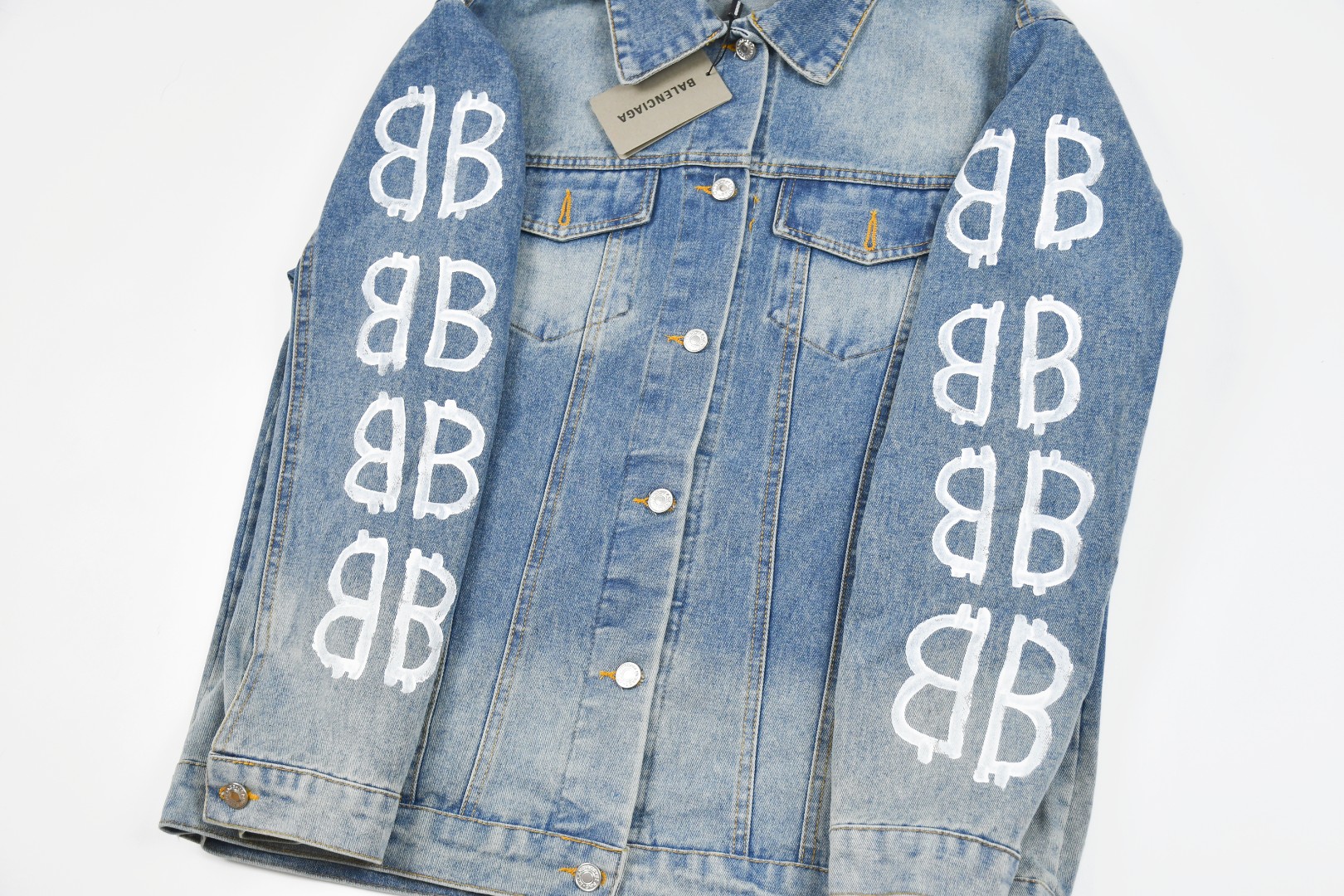 BALENCIAGA 新作ダブルBグラフィティプリントデニムジャケット M-XL