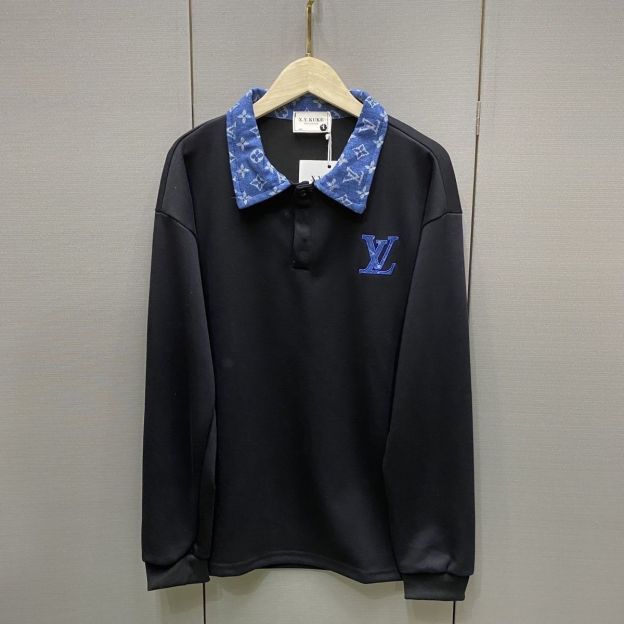 LOUIS VUITTON パーカー  ルイ・ヴィトンロゴ トレーナー  襟付き ゆったり 秋 冬 春 カジュアル おしゃれ