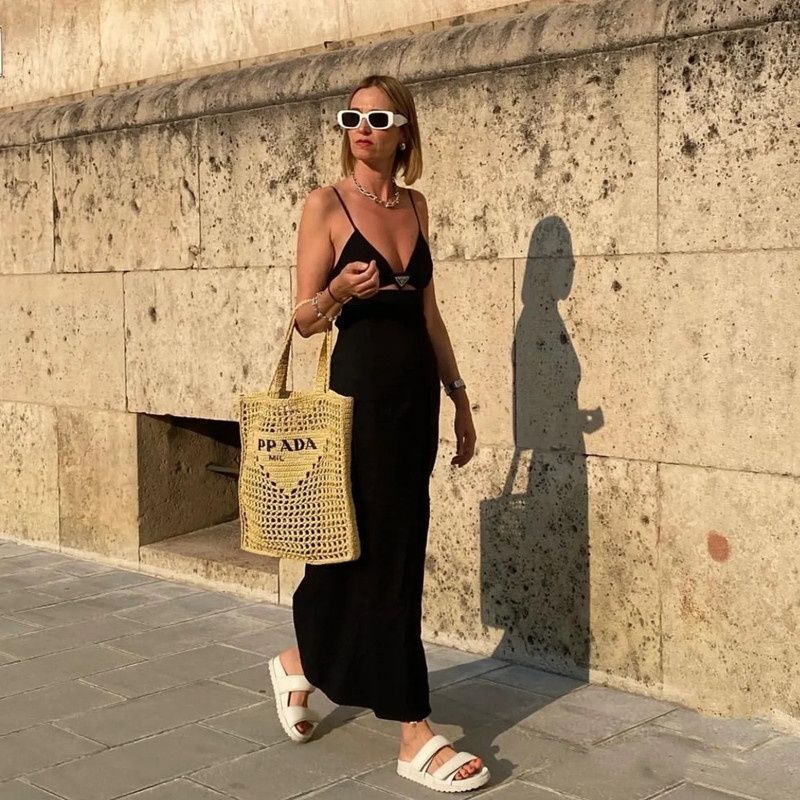 PRADA プラダ ロゴかぎ針編みトートバッグ