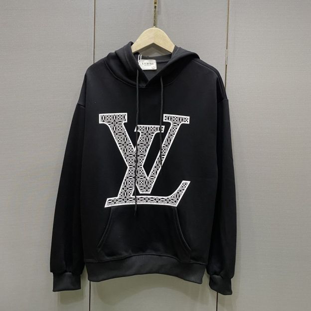 LOUIS VUITTON パーカー フード付き　ルームウェア  ルイ・ヴィトンロゴ ブランド  プリント 綿　男女兼用