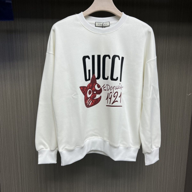 GUCCI2023秋  猫のロゴプリント プリント ゆったり　暖かい おしゃれ　バーカー 100%綿 男女兼用　春秋冬