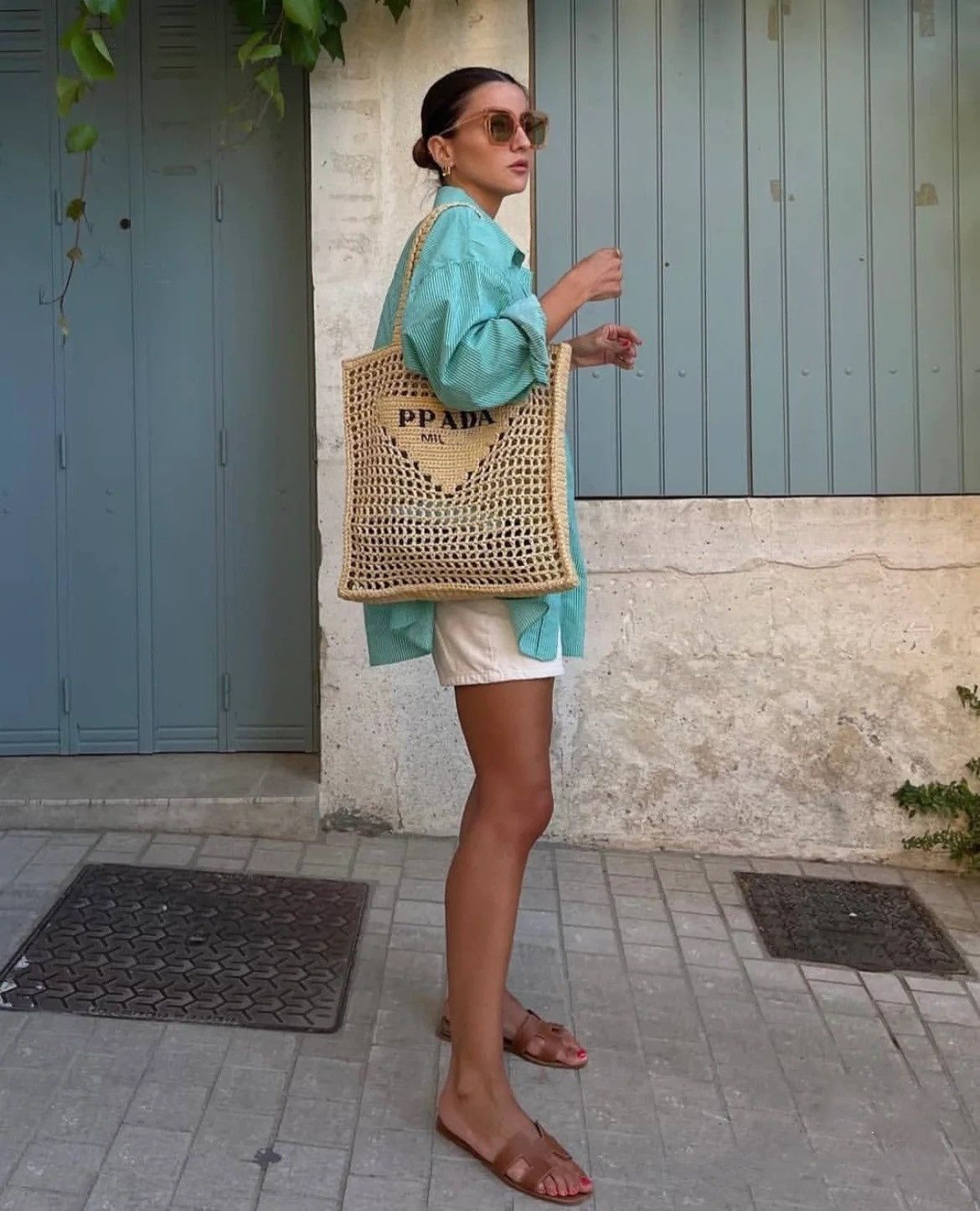 PRADA プラダ ロゴかぎ針編みトートバッグ