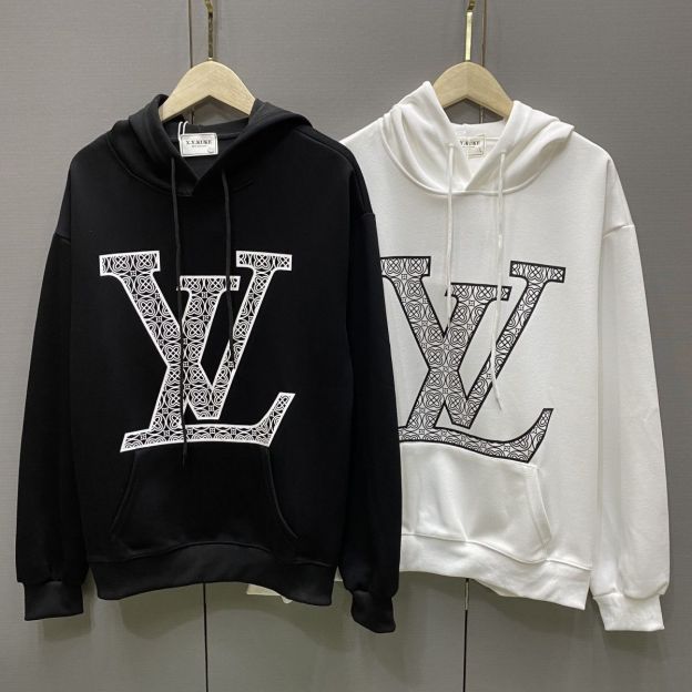 LOUIS VUITTON パーカー フード付き　ルームウェア  ルイ・ヴィトンロゴ ブランド  プリント 綿　男女兼用