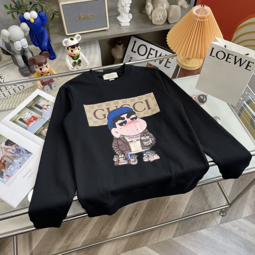 GUCCI バーカー ins アニメ プリント ゆったり 厚い  グーチロゴ 100%綿 男女兼用