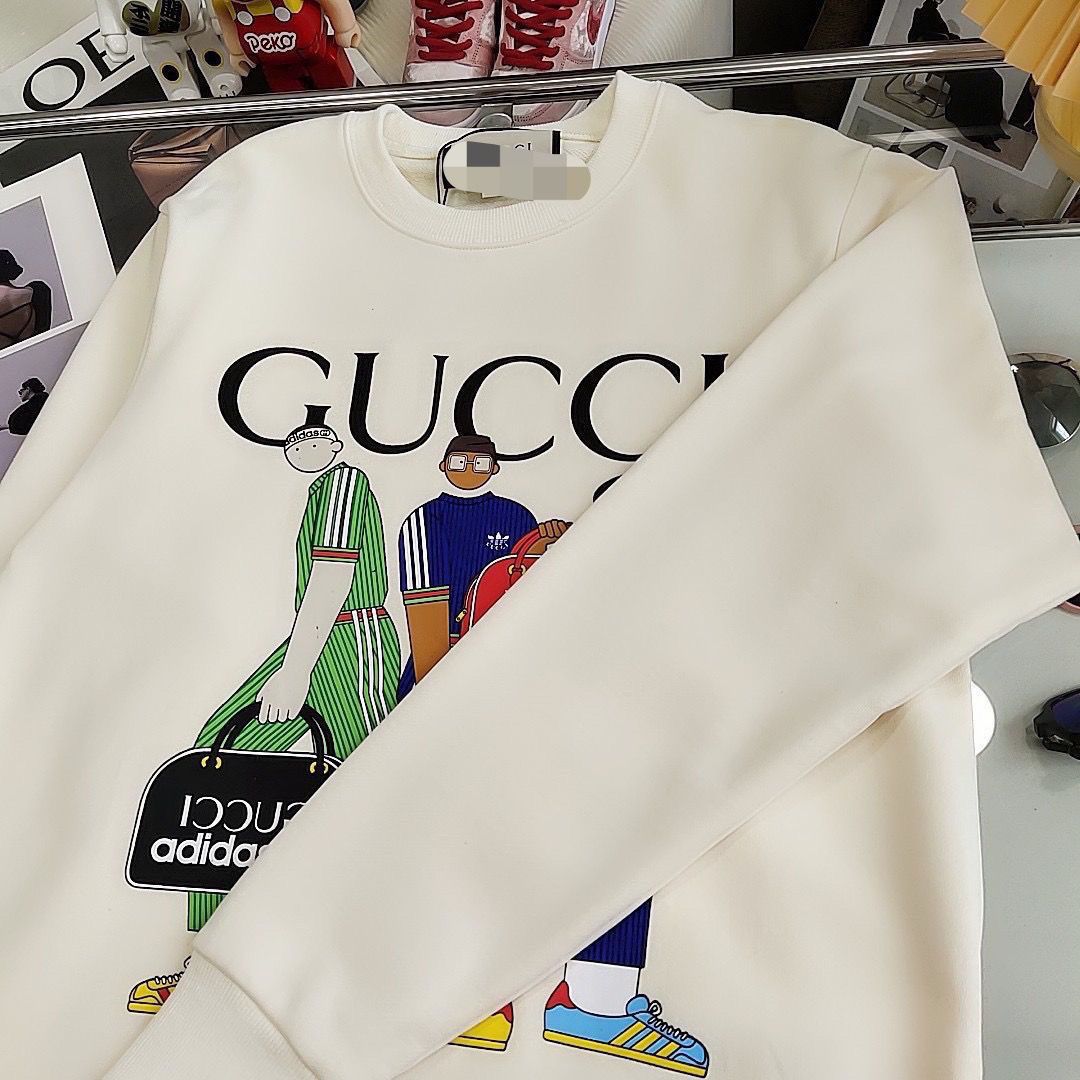 GUCCI パーカー アニメプリント 長袖 ファッション 丸襟 人気　カジュアル　グーチロゴ　100%綿　男女兼用