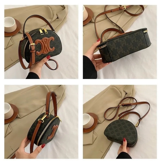 【CELINE】キュイル トリオンフ ハーフムーンケース / タン