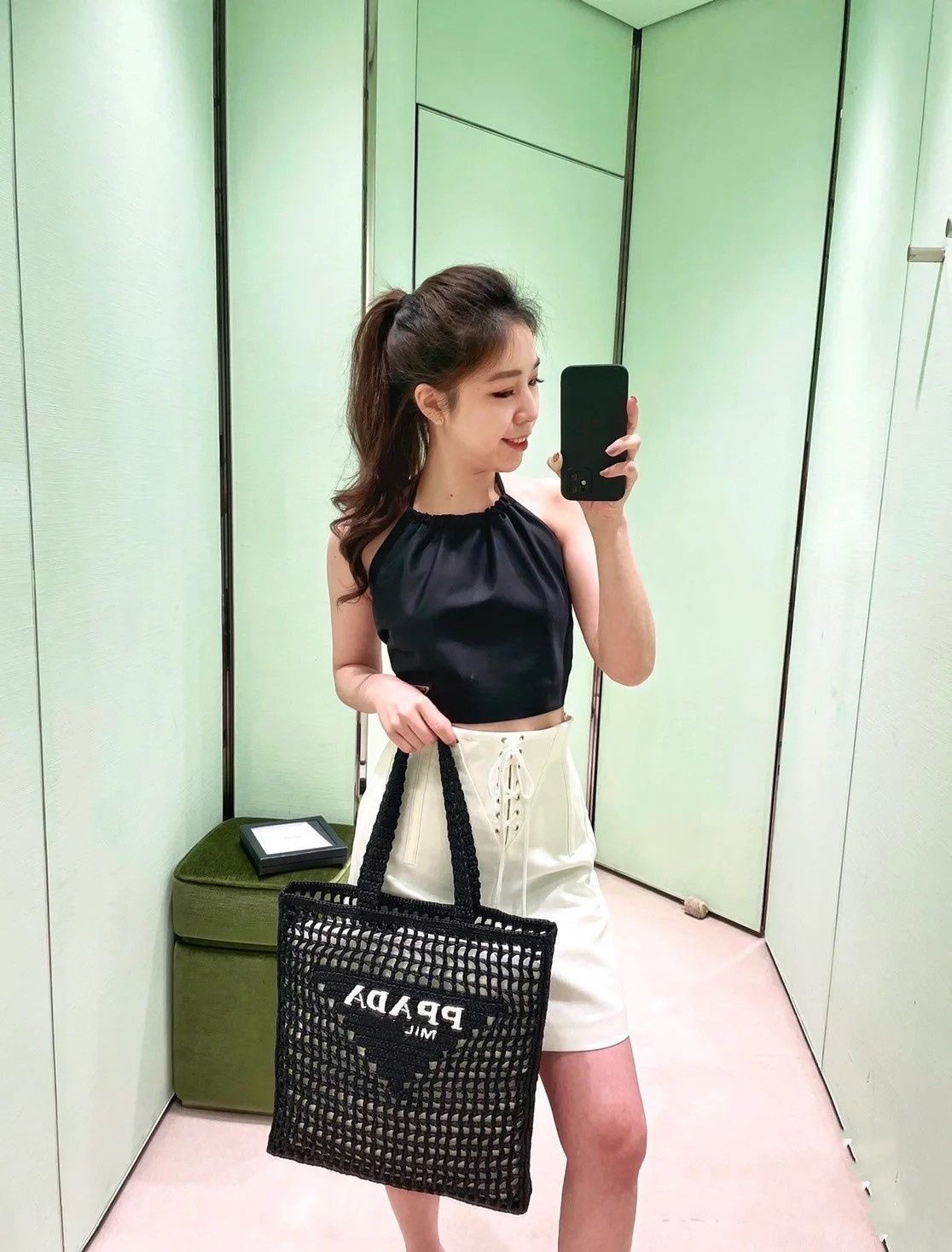 PRADA プラダ ロゴかぎ針編みトートバッグ