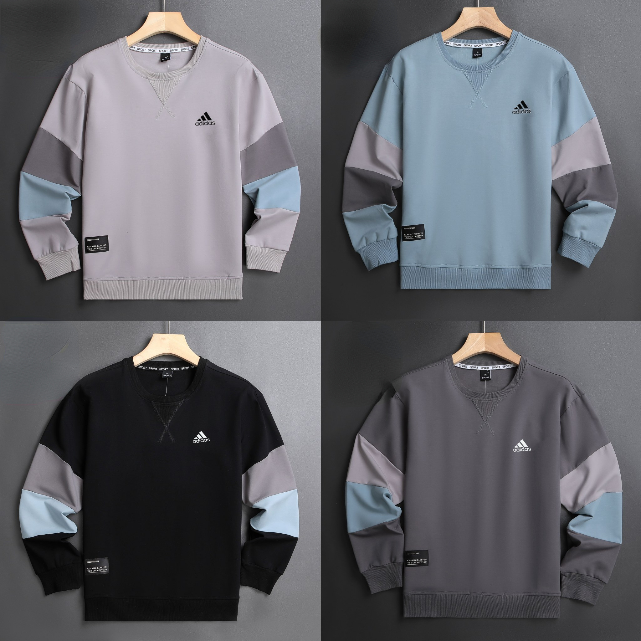 NIKE ADIDDS 2024秋 メンズスウェット クル 260g ブラック ダークグレー ライトグレー ブルー XL-5XL