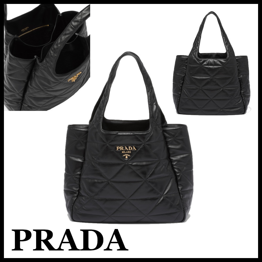 【高品質】★PRADA直営店★トップステッチ ラージ レザー トートバッグ