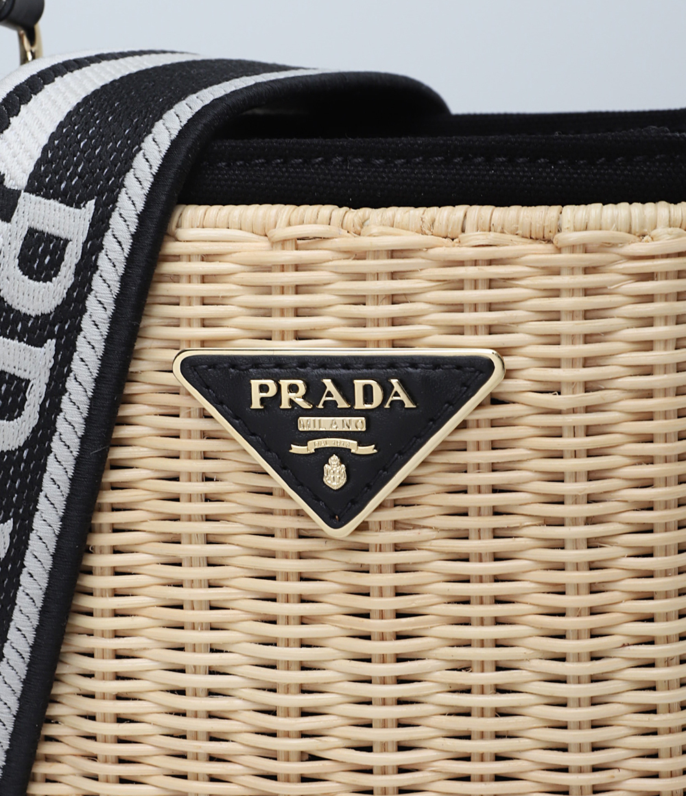 【高品質】PRADA ウィッカーxキャンバス バケツ カゴバッグ