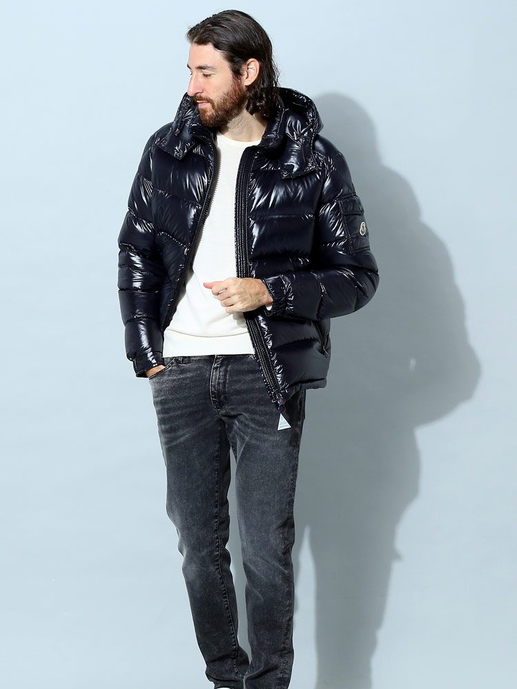 モンクレール ダウン メンズ MONCLER マヤ ブランド ダウンジャケット アウター ジャケット ブルゾン フード着脱 フルジップ Maya 定番 シンプル ショートダウン レギュラーフィット 紺 黒 MCMAYA2