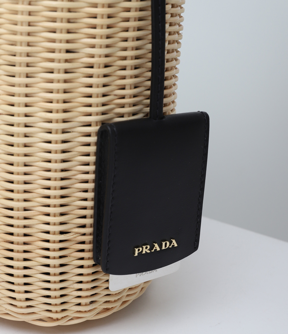 【高品質】PRADA ウィッカーxキャンバス バケツ カゴバッグ
