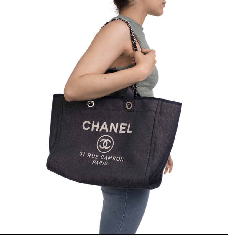 Chanel Deauville Large Tote チェーン付 デニム トートバッグ