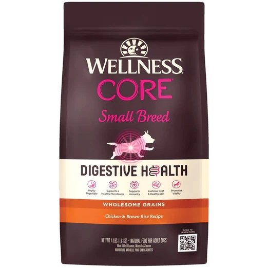 Wellness CORE Digestive Health Dog Small Breed Chicken & Brown Rice Adult Dry Food (4lb, 12lb)