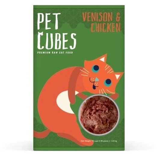 Petcubes Premium Raw Venison & Chicken Formula for Cats (12 cups/ 85g each)