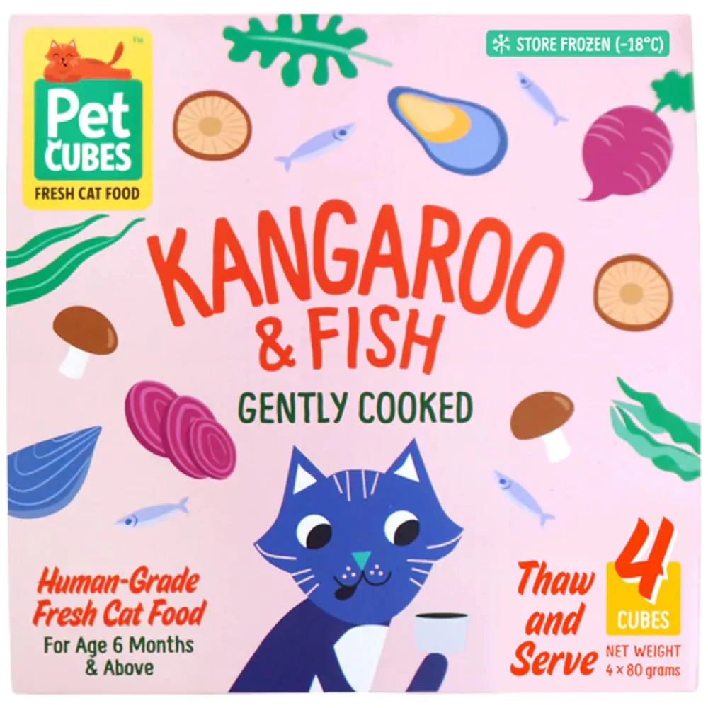 PetCubes Gently Cooked Cat Kangaroo Frozen Food (1.28kg)