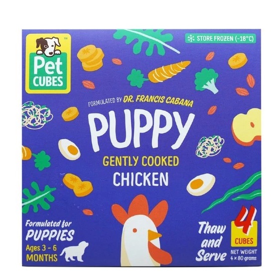 PetCubes (PUPPY) Gently Cooked Chicken Frozen Dog Food (7 trays x 320g/2.25kg)