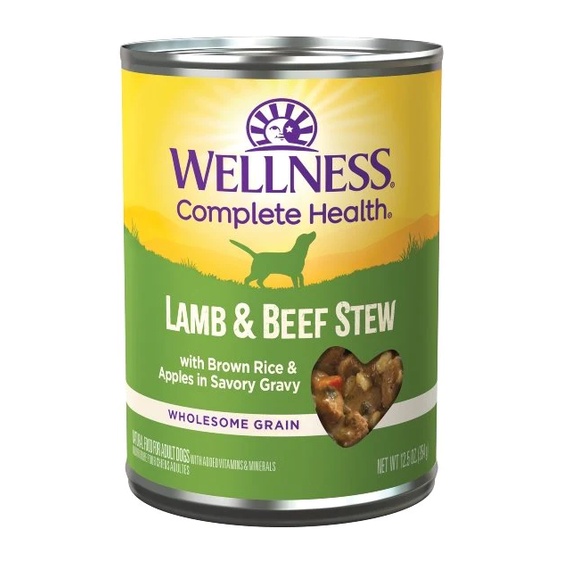 Wellness Complete Health Stew Dog Lamb & Beef Stew with Brown Rice & Apples in Savory Gravy Canned Food (354g x 12 cans)