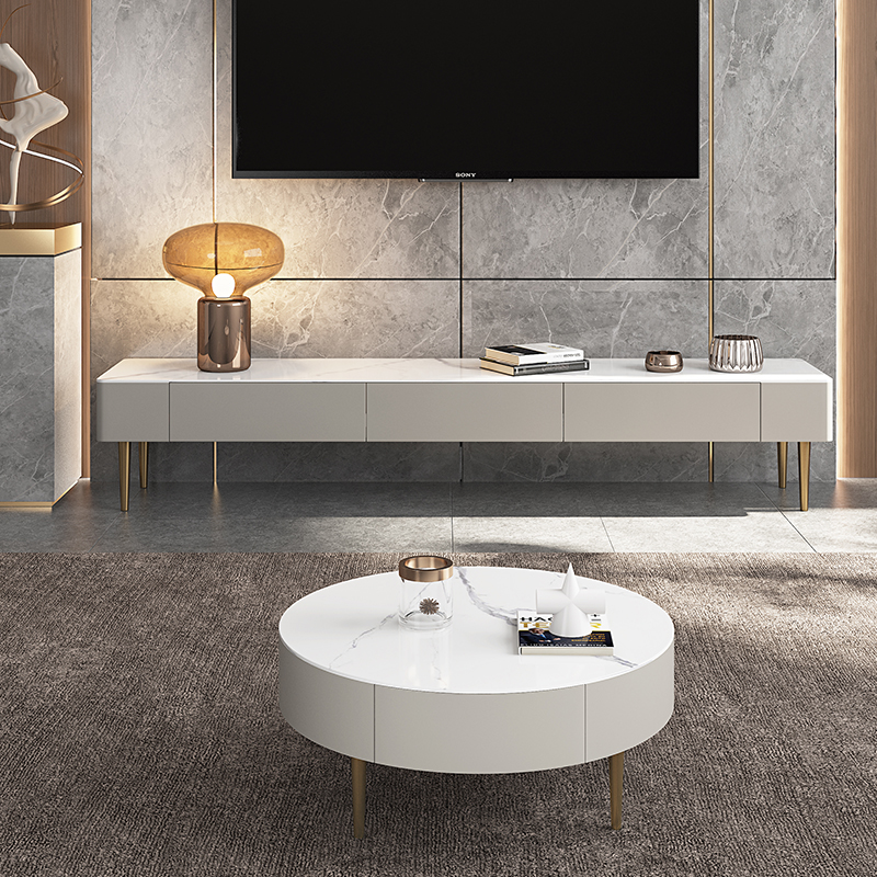 Light Luxury Snow White Sintered Stone TV Cabinet ITVC-020