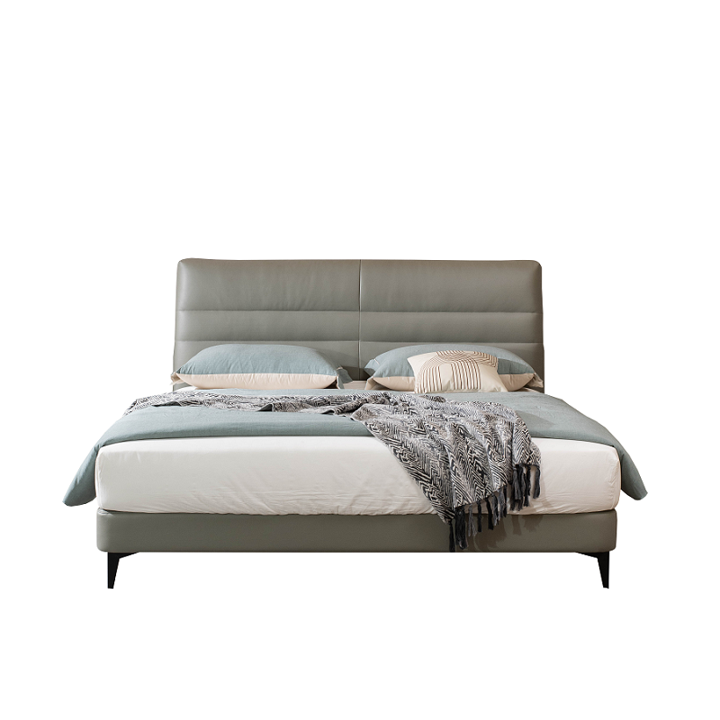 Modern Minimalism Leathaire Soft Bed ISB-023 & Bedside IB-014 (gray)