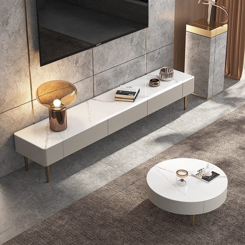 Light Luxury Snow White Sintered Stone TV Cabinet ITVC-020