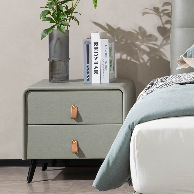 Modern Minimalism Leathaire Soft Bed ISB-023 & Bedside IB-014 (gray)