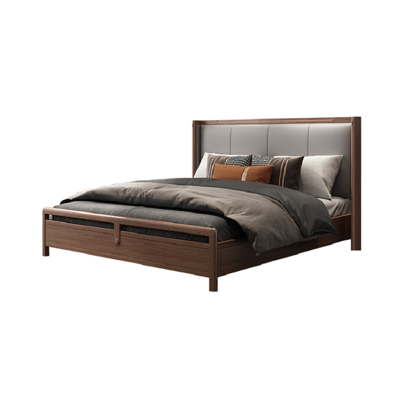 New Chinese Style Solid Wood Veneer Bed