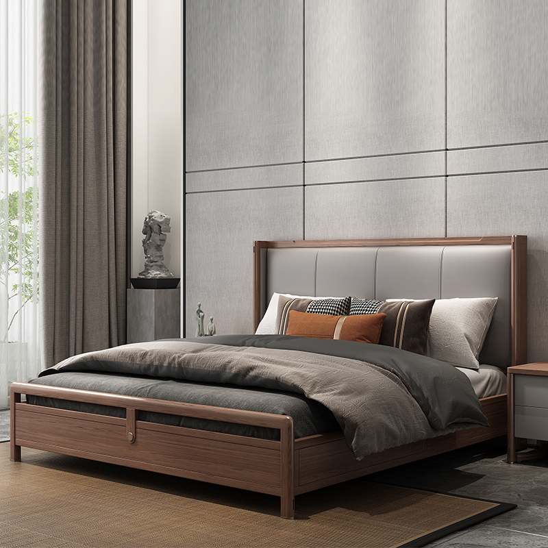 New Chinese Style Solid Wood Veneer Bed