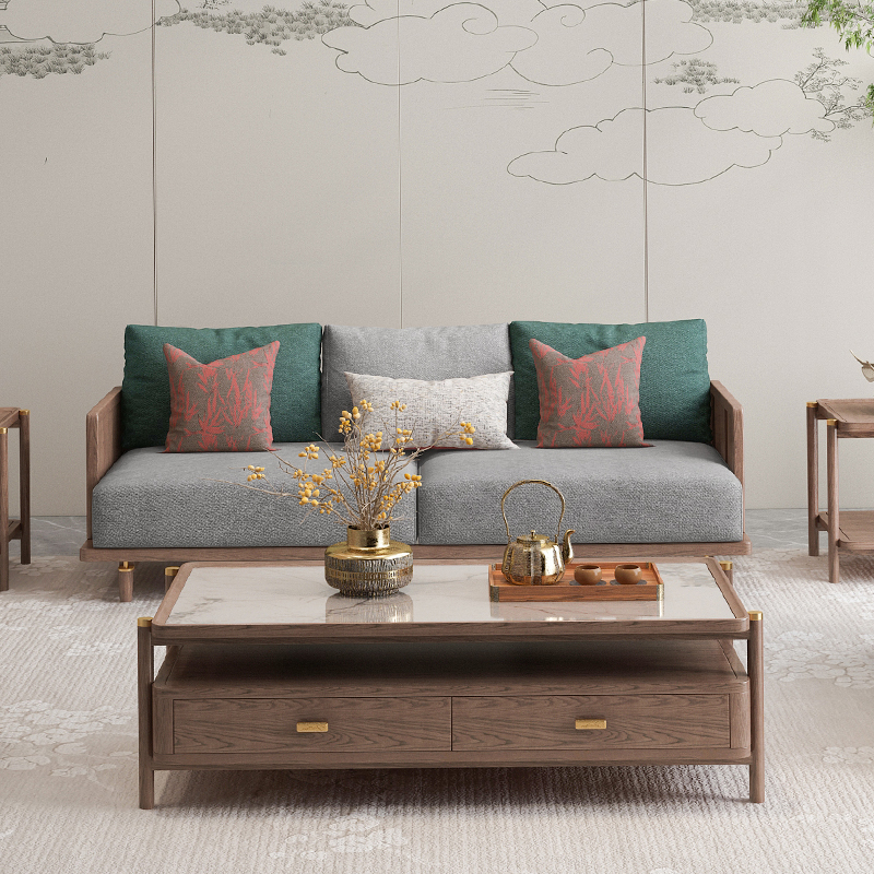 New Chinese Style Solid Wood Fabric Sofa ZASFB-028-ED