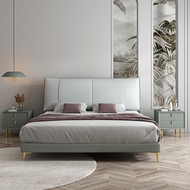 Light Luxury Style Bed and Bedside Table