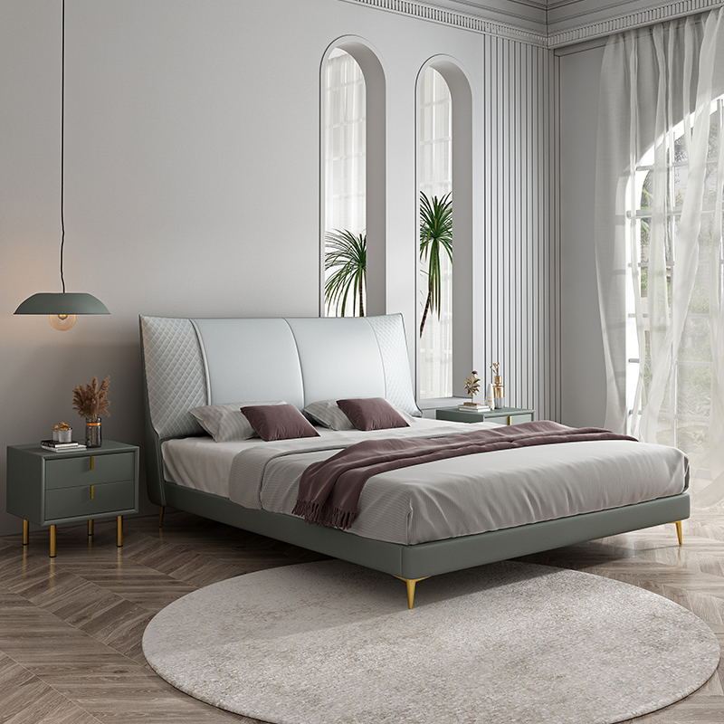 Light Luxury Style Bed and Bedside Table