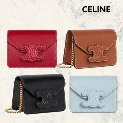 CELINE ショルダーバッグ・ポシェット CELINE★CARD HOLDER WITH CUIR CHAIN