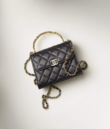 CHANEL ショルダーバッグ・ポシェット 新作AW＼CHANEL／ラム_CCロゴ_マトラッセ_黒_チェーンショルダー(3)