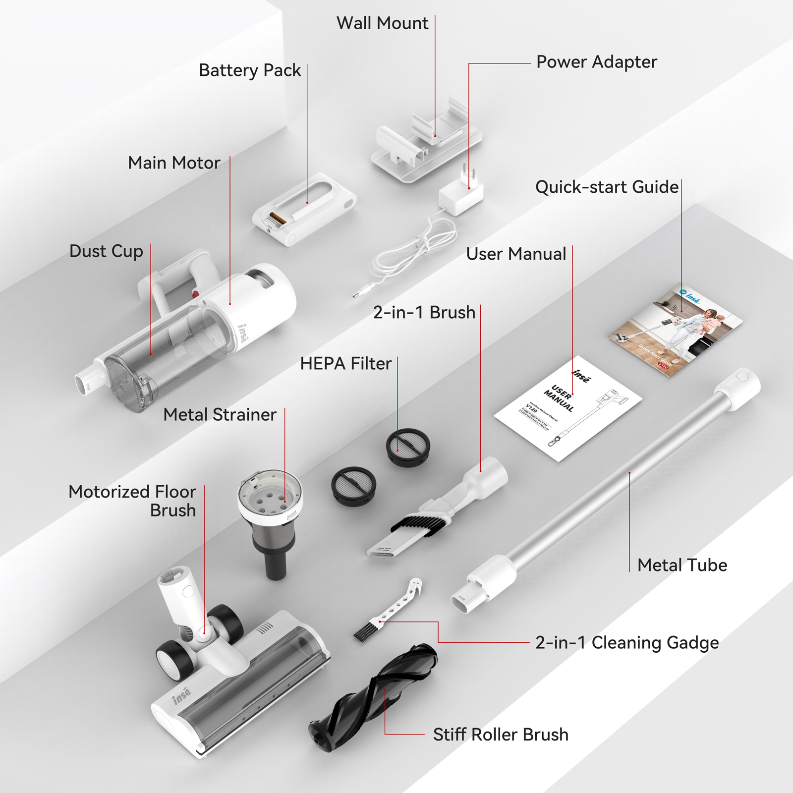 INSE® V120 Cordless Vacuum For Hard Floors with 30Kpa Powerful Suction