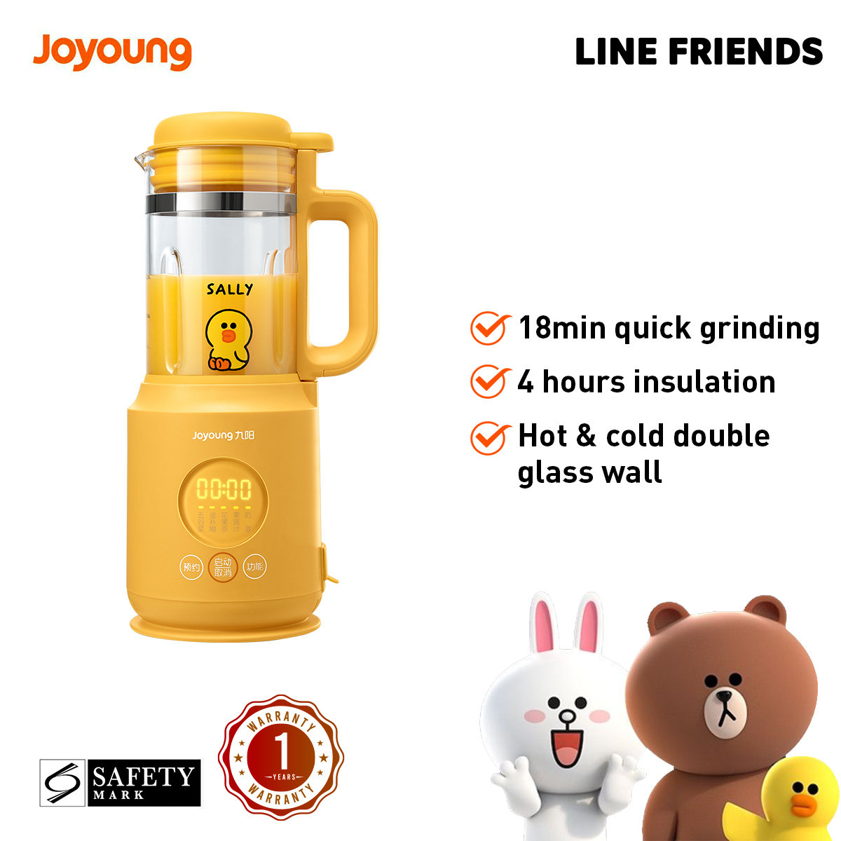 Joyoung Line Friends Sally High Speed Food Processor 420 mL / Wall-Breaking Cooking Blender /Safety Mark /1 Year Warranty JT-SJOYOP102SA
