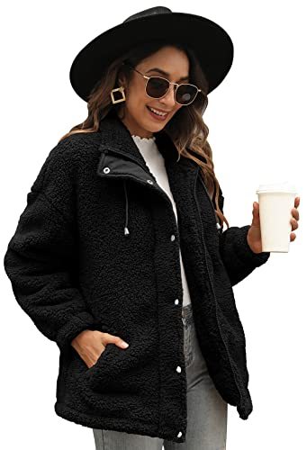 Womens Sherpa Jacket Warm Winter Teddy Bear Coat Casual Fleece Zip Up Oversized Loose Faux Shearling Outwear with Pockets