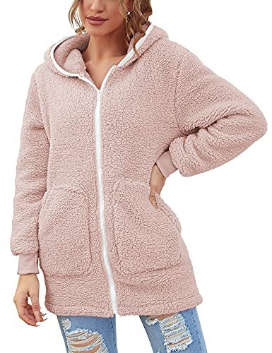 Women Oversized Sherpa Hoodie Fuzzy Fleece Jacket Zip Up Long Sleeve Winter Coat with Pockets