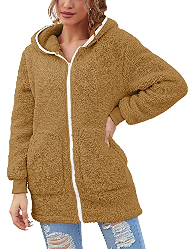 Women Oversized Sherpa Hoodie Fuzzy Fleece Jacket Zip Up Long Sleeve Winter Coat with Pockets