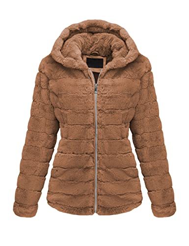 Women's Faux Fur Coat Shearling Fluffy Fuzzy Shaggy Hood Sherpa-Lined Fleece Jacket