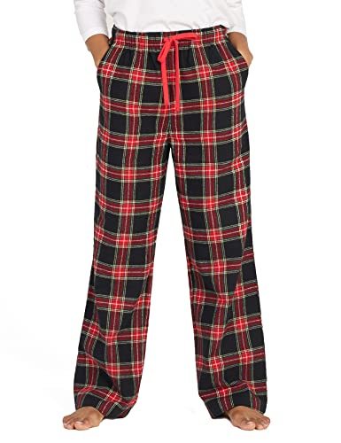 Women's Flannel Pajama Pants, Plaid 100% Cotton Pajamas, Comfy Lounge Sleep Pants with Drawstring and Pockets L74