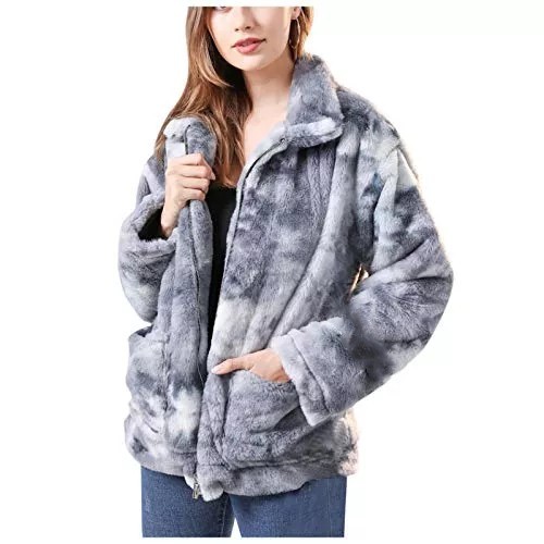 Womans Winter Fall Tie Dye Sweatshirt Fleece Long Sleeve Jacket Sweatshirt Coat for Women with Pockets Zip Up C0