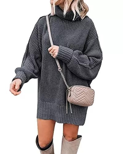 Women Fashion Sweater Short Dress Long Sleeve Turtleneck Oversized Fall Winter Soft Chunky Knit Pullover Sweaters